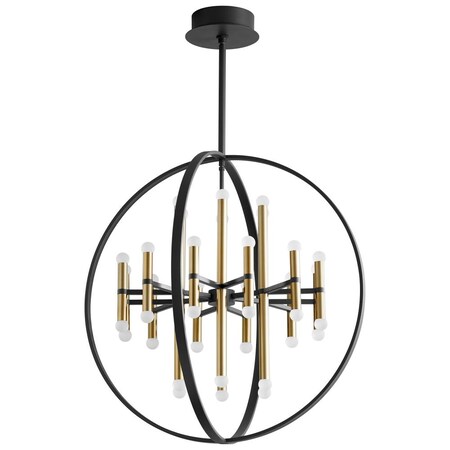 Oxygen Nero Chandelier, 24-Light, LED, Black, Aged Brass, Frosted White Shade, 30"W (3-685-1540 42R2G) 3-685-1540